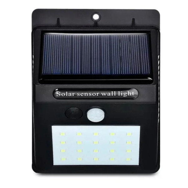 Luminária Parede Solar 30 Leds Sensor Movimento Luz Preto