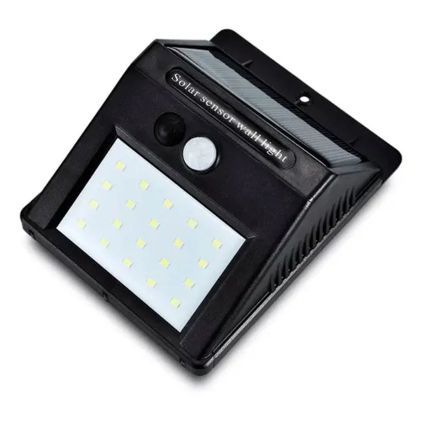 Luminária Parede Solar 30 Leds Sensor Movimento Luz Preto