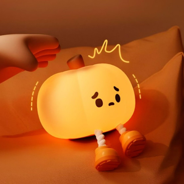 Luz Lâmpada Luminária Infantil Abóbora LED Sili...