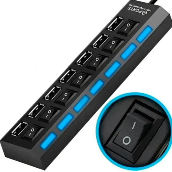 Hub Cabo Usb 2.0 Extensor Adaptador 7 Portas Hd Pe...