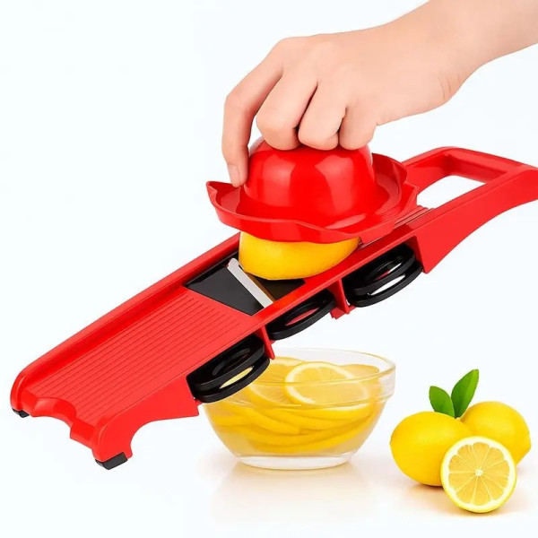 Jogo 6 Peças Ralador e Fatiador de Alimentos Com 4 Lâminas - Vermelha