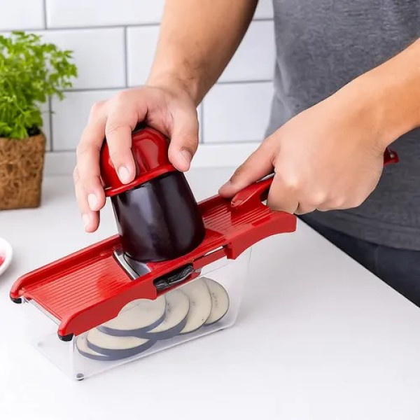 Jogo 6 Peças Ralador e Fatiador de Alimentos Com 4 Lâminas - Vermelha