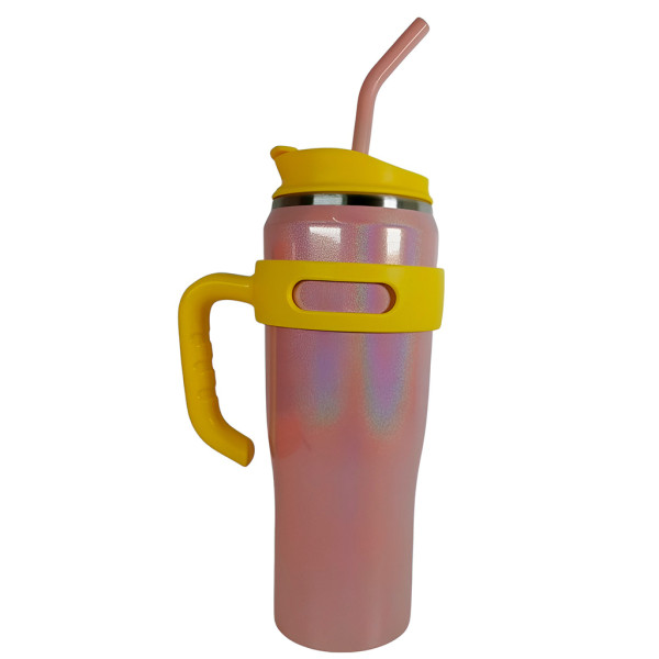 Copo Térmico Inox Glitter com Canudo e Alça 900ml