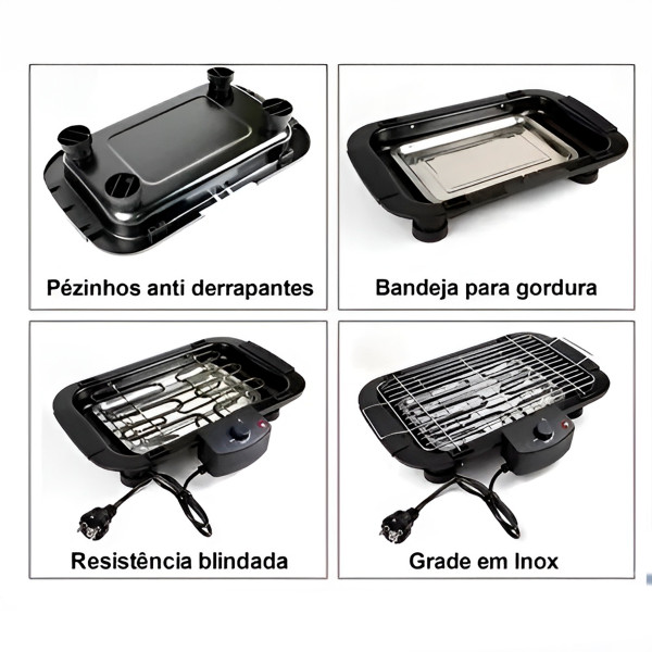 Churrasqueira Elétrica Portátil 110v Grelha Antiaderente com Controle de Temperatura
