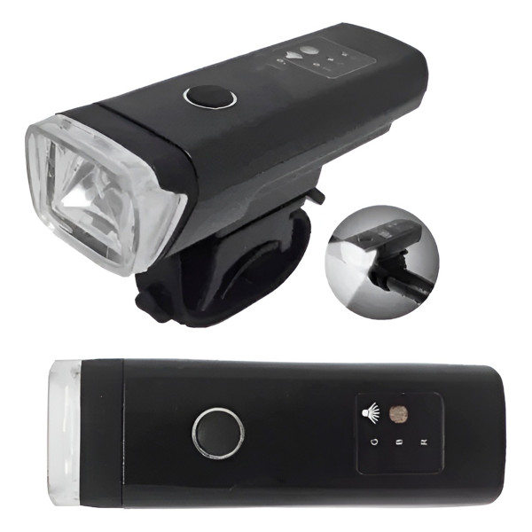 Farol LED Branco Recarregável para Bicicleta com Fixação Rápida