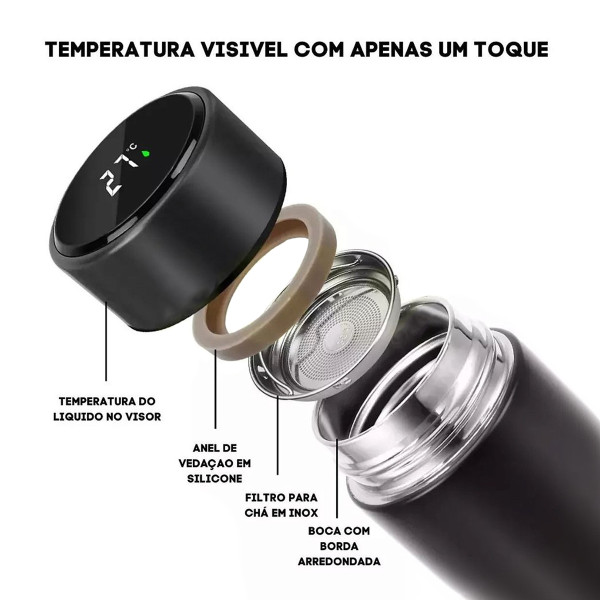 Garrafa Térmica Inteligente Indicador Sensor Temperatura