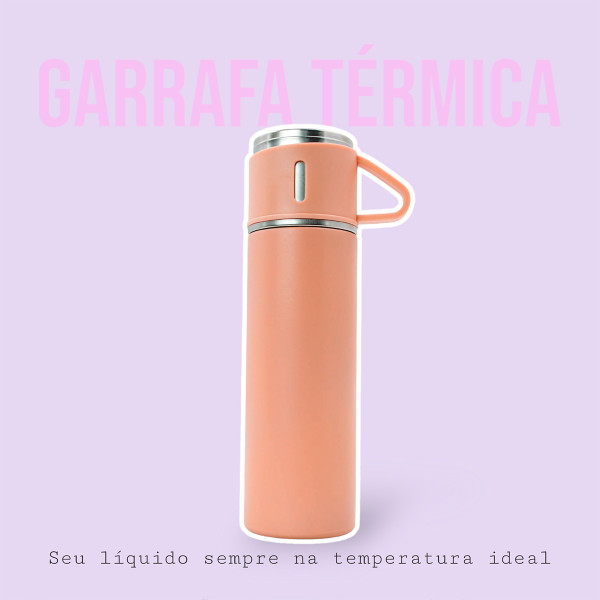 Garrafa Térmica Parede Dupla 3 Copo Aço Inox Squeeze 500ml