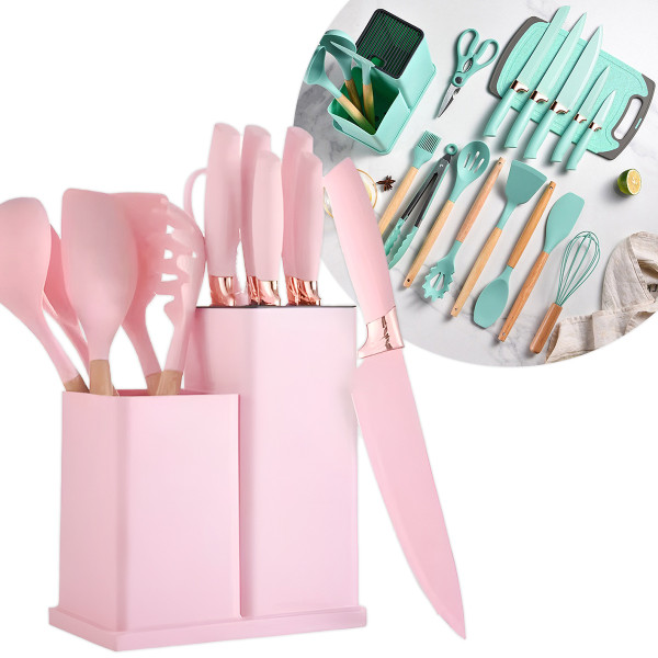 Kit 19 Utensílios De Cozinha Silicone Cabo De Mad...