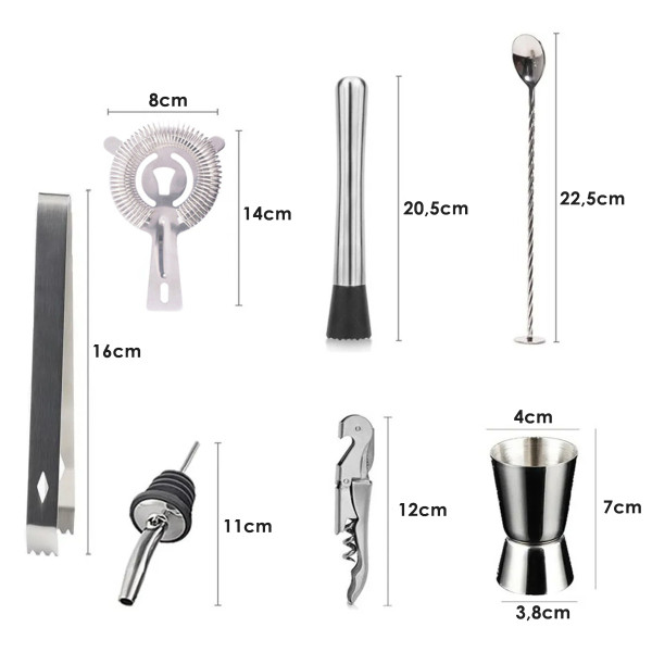 Kit Barman Profissional Coqueteleira 500ml 12 Peças Inox Caipirinha Drinks
