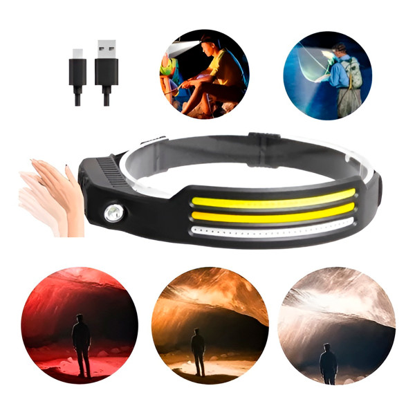 Lanterna De Cabeça 3 LEDs Farol Recarregável USB