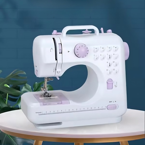 Mini Máquina De Costura 12 Pontos Portátil Tomada Pilha Branco