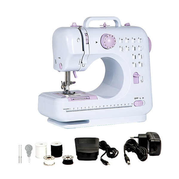 Mini Máquina De Costura 12 Pontos Portátil Tomada Pilha Branco