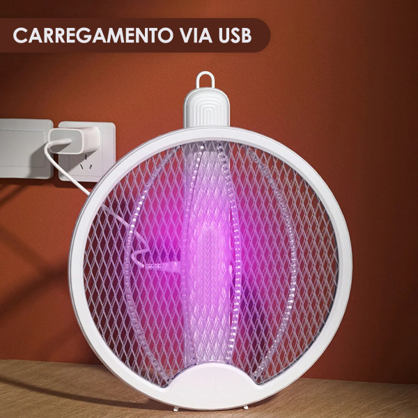 Raquete Elétrica Dobrável Mata Mosquito Repelente USB