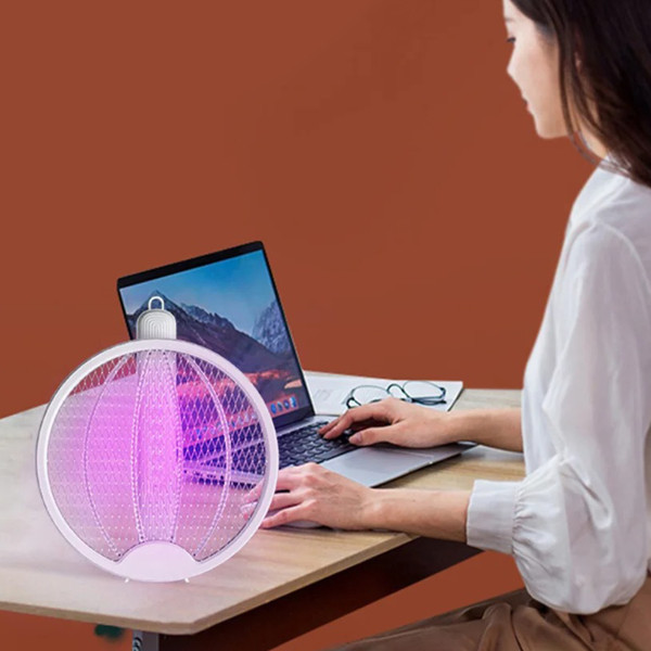 Raquete Elétrica Dobrável Mata Mosquito Repelente USB