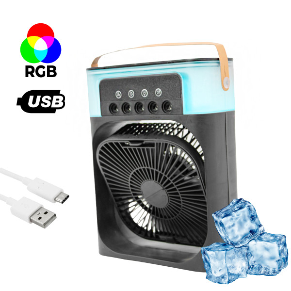 Ventilador Portátil USB 4 em 1 | Iluminação, Umidificador