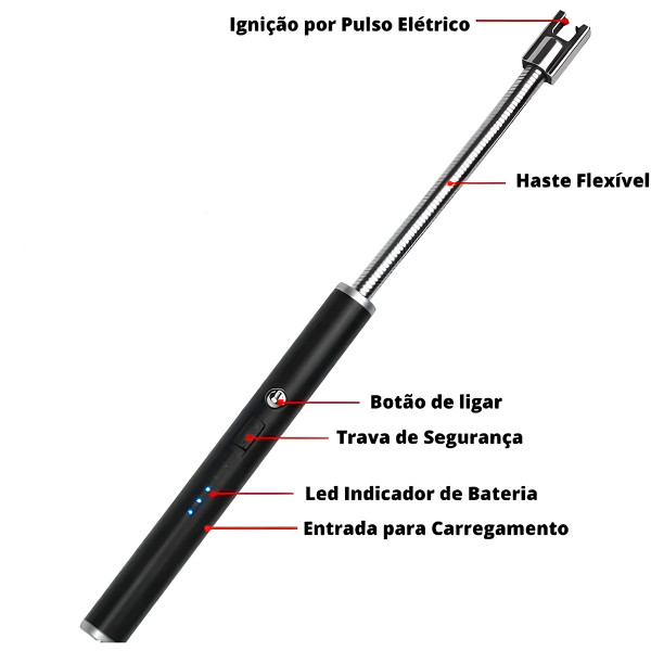 Acendedor Elétrico Isqueiro Fogão Fogo Recarregável