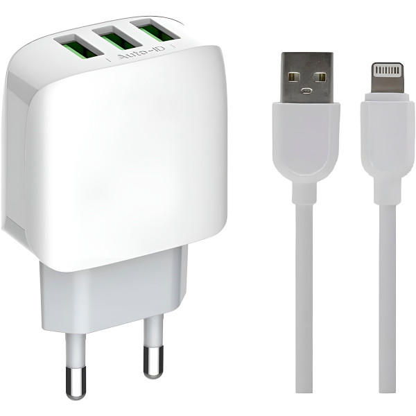 Adaptador Carregador Tomada Três Saídas Turbo 3.1A Cabo IOS