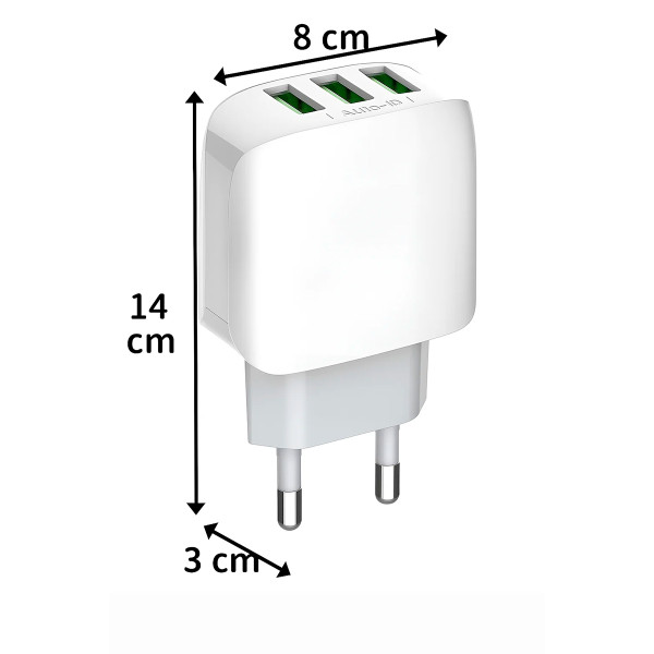 Adaptador Carregador Tomada Três Saídas Turbo 3.1A Cabo USB-C