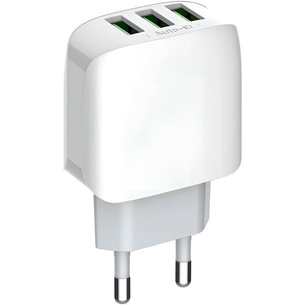 Adaptador Carregador Tomada Três Saídas Turbo 3.1A Cabo V8