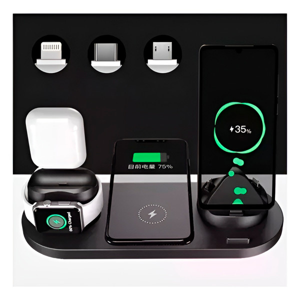 Base de Carregamento 6 em 1 USB C Lightning Indução