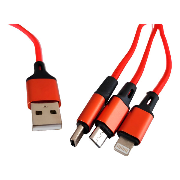 Cabo Carregador Turbo 3 em 1 V8 Tipo-C Lightning D...