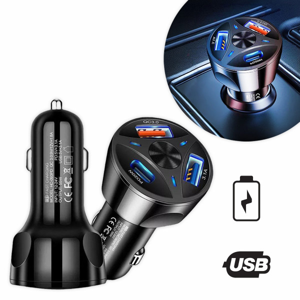 Carregador Celular Veicular 3 Portas USB Turbo Uni...