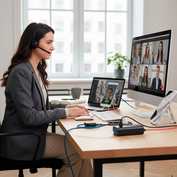 Carregador Hub 4 Entradas USB USB-C Fonte Carregamento