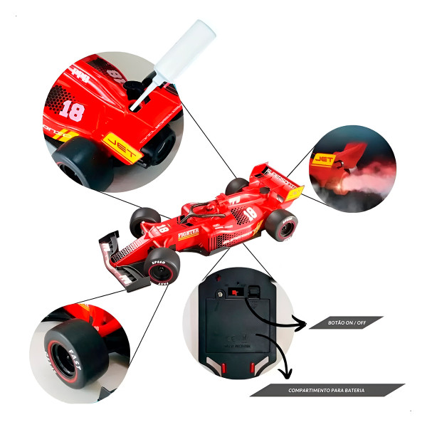 Carrinho Corrida Recarregável Controle Remoto LED Fumaça