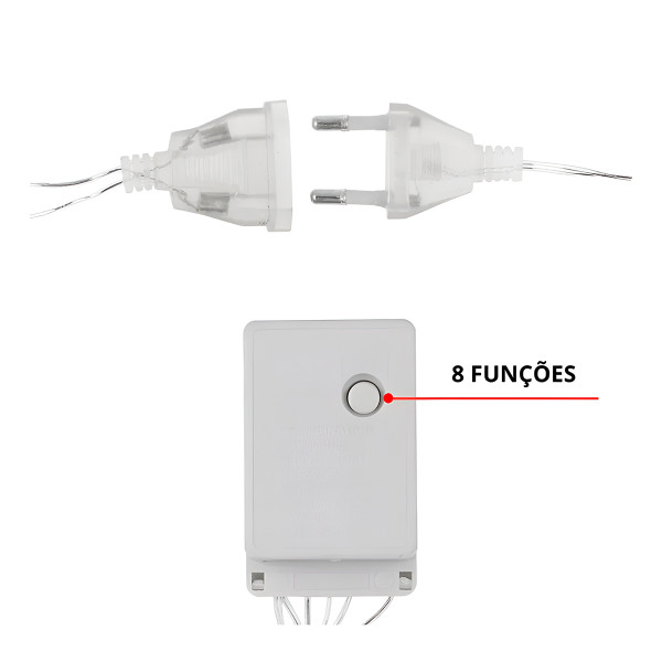 Cascata Estrelas 128 LEDs 8 Funções Uso Externo Decoração