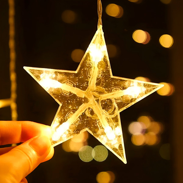 Cascata Estrelas 128 LEDs 8 Funções Uso Externo Decoração