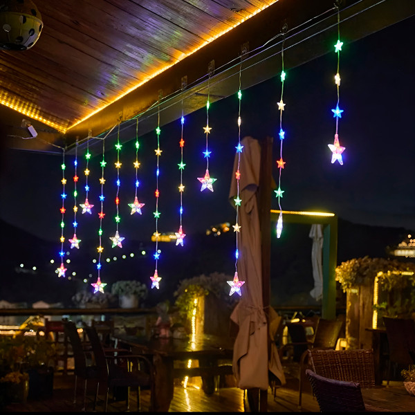 Cascata Estrelas Coloridas 128 LEDs 8 Funções De...