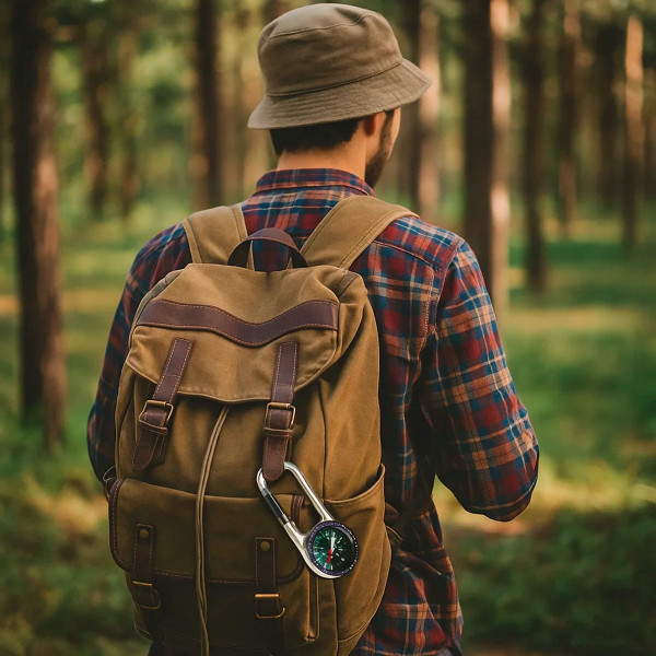 Chaveiro Bússola de Bolso Mosquetão Camping Prateado