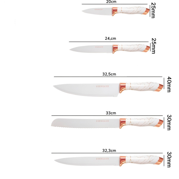 Conjunto 5 Facas Estilo Mármore Suporte Cozinha Utensílios
