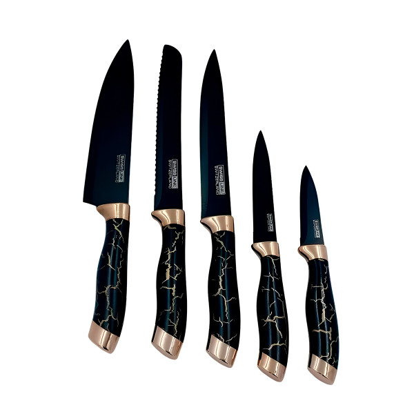 Conjunto 5 Facas Estilo Mármore Suporte Cozinha Utensílios