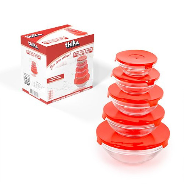 Conjunto 5 Potes de Vidro com Tampa Sortido
