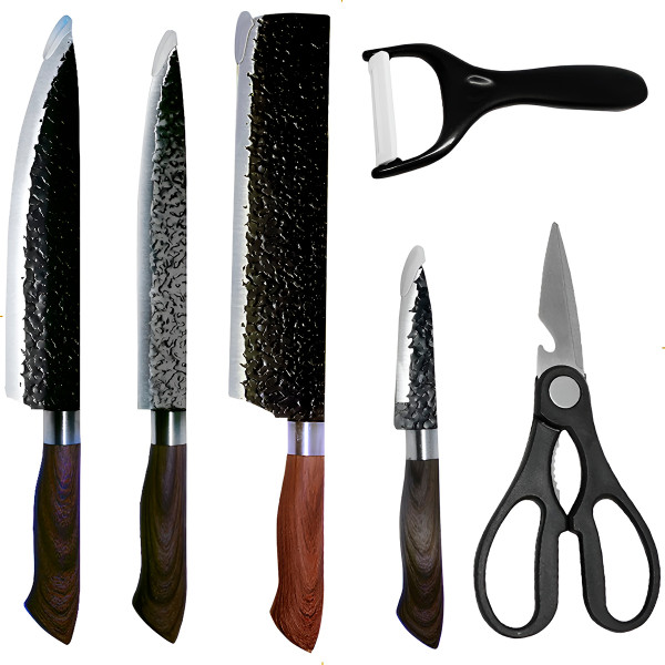 Conjunto Facas Utensílios 6 Peças Aço Inox Pret...