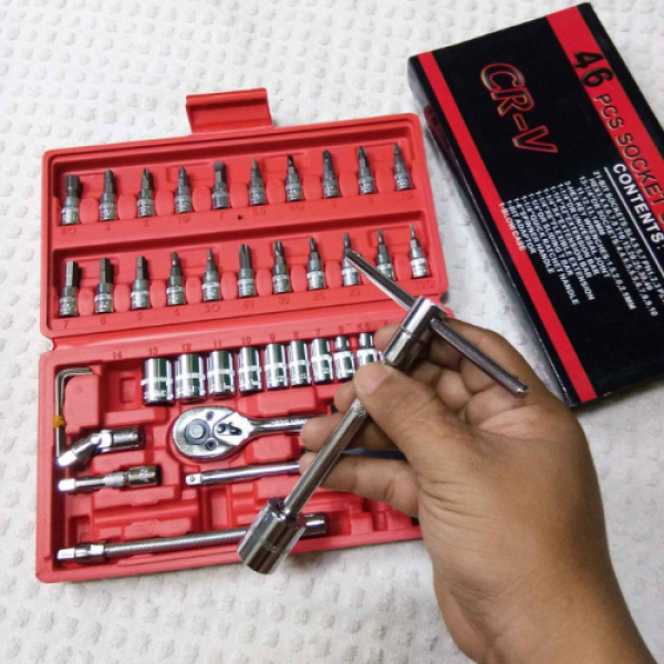 Conjunto Kit Ferramentas Soquete 1/4 46Pçs Reparos