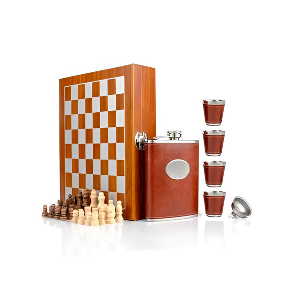 Conjunto Xadrez Tabuleiro Cantil Maleta Copos Diversão