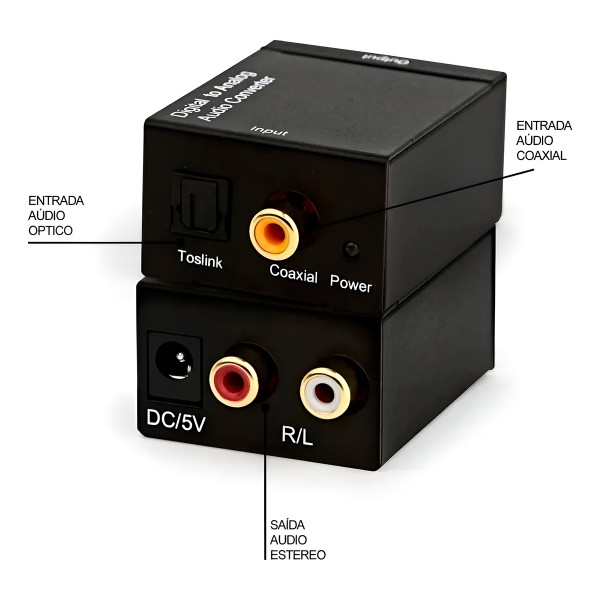 Conversor Óptico Coaxial Digital Áudio RCA Analógico