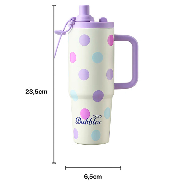 Copo Térmico 900ml Divertido Canudo Aço Inox Colorido