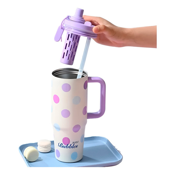 Copo Térmico 900ml Divertido Canudo Aço Inox Colorido