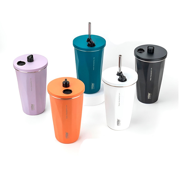 Copo Térmico Aço Inox 600ml com Canudo Água Caf...