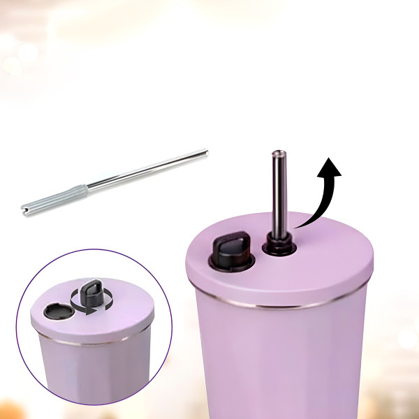 Copo Térmico Aço Inox 600ml com Canudo Água Café Suco