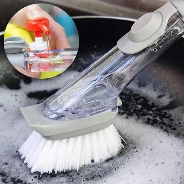 Escova De Limpeza 2 em 1 Dispenser Detergente Lava...