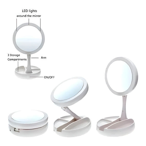 Espelho LED Maquiagem Articulável Portátil Recarregável Branco
