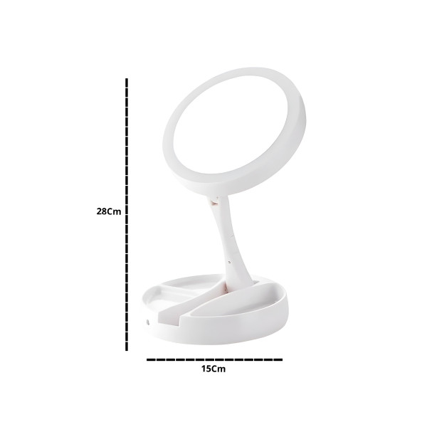 Espelho LED Maquiagem Articulável Portátil Recarregável Branco