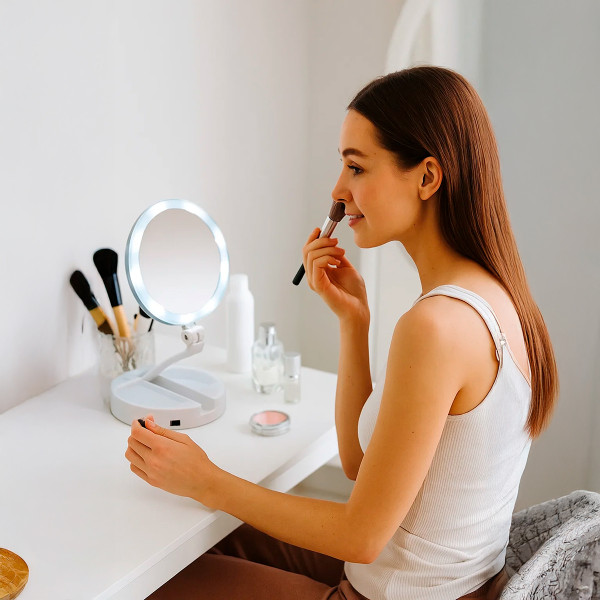 Espelho LED Maquiagem Articulável Portátil Recarregável Branco