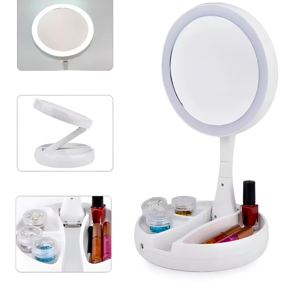Espelho LED Maquiagem Articulável Portátil Recarregável Branco