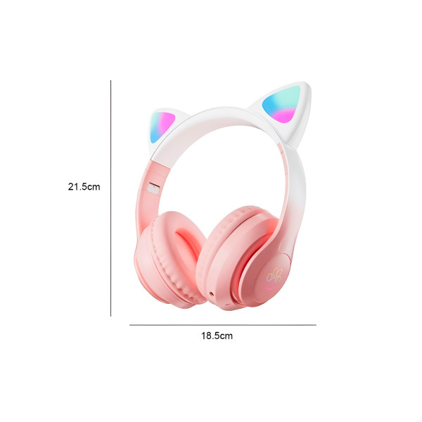 Fone Headset Bluetooth Colorido Com LED Sem Fio Gatinho