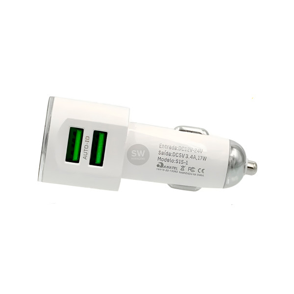 Fonte Veicular Carregador Cabo 2 Entradas USB Branco